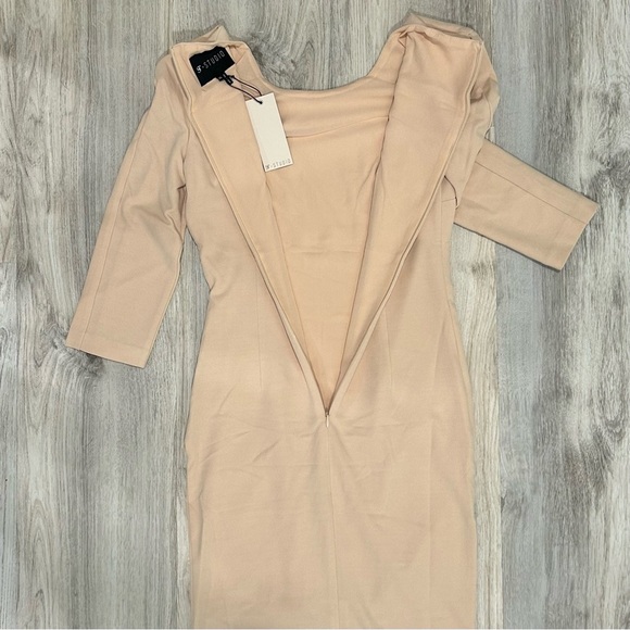 NWT STStudio Structured Jersey Dress 3/4 Sleeve Beige Pencil Knee Length Size XS - Picture 10 of 11